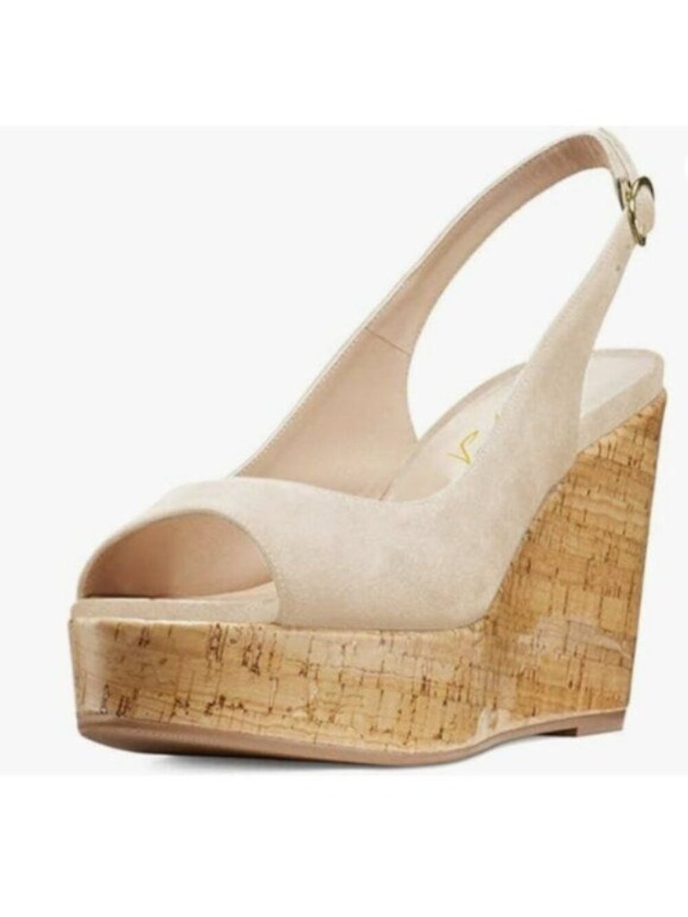 FOWT Women Peep Toe Slingback Platform Wedge Sandals High Heel Buckle Apricot